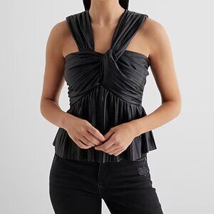 Express Black Faux Leather Ruched Peplum Top NWT SIZE SMALL